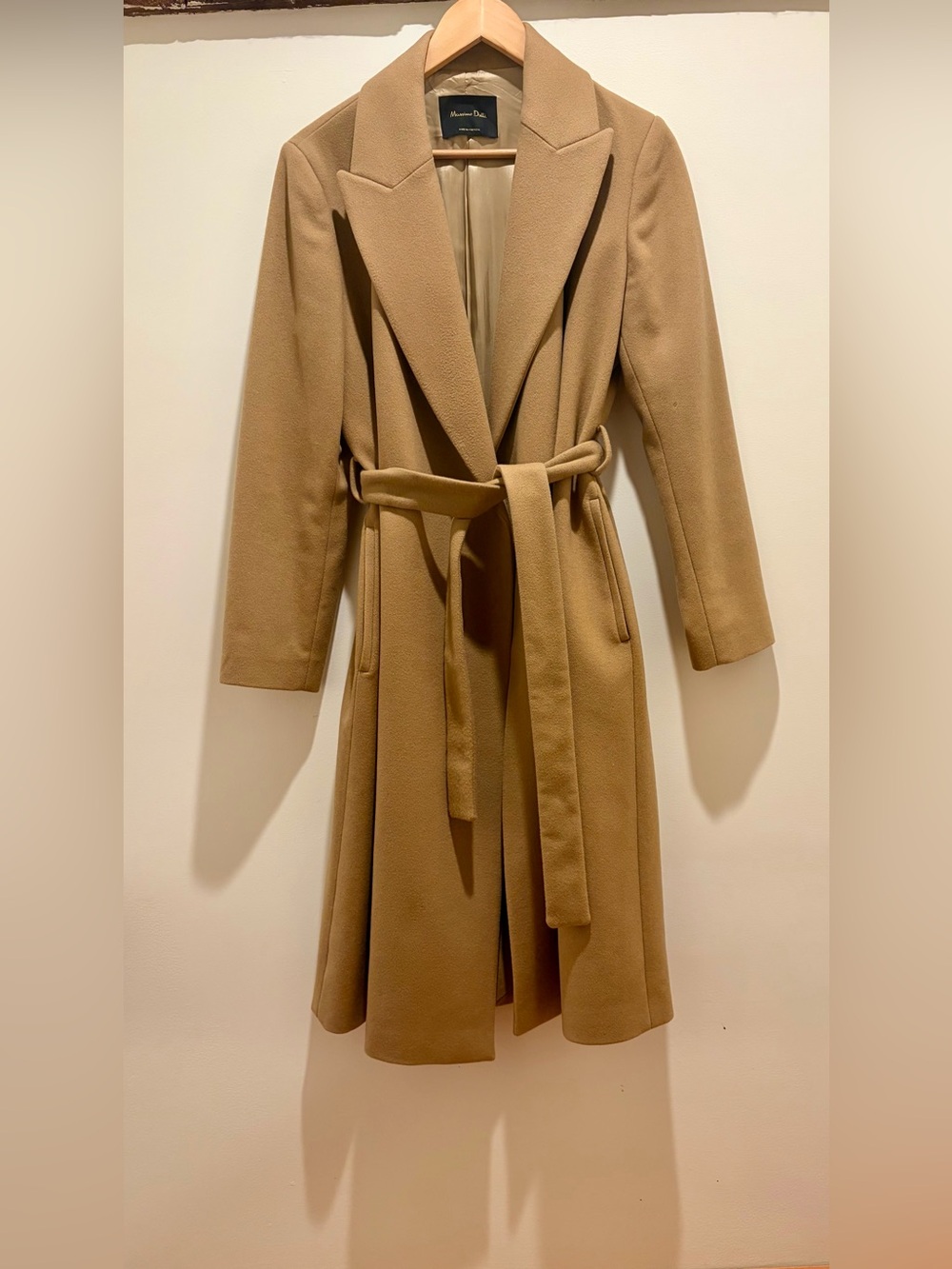 Massimo Dutti Camel Belted Wool Coat